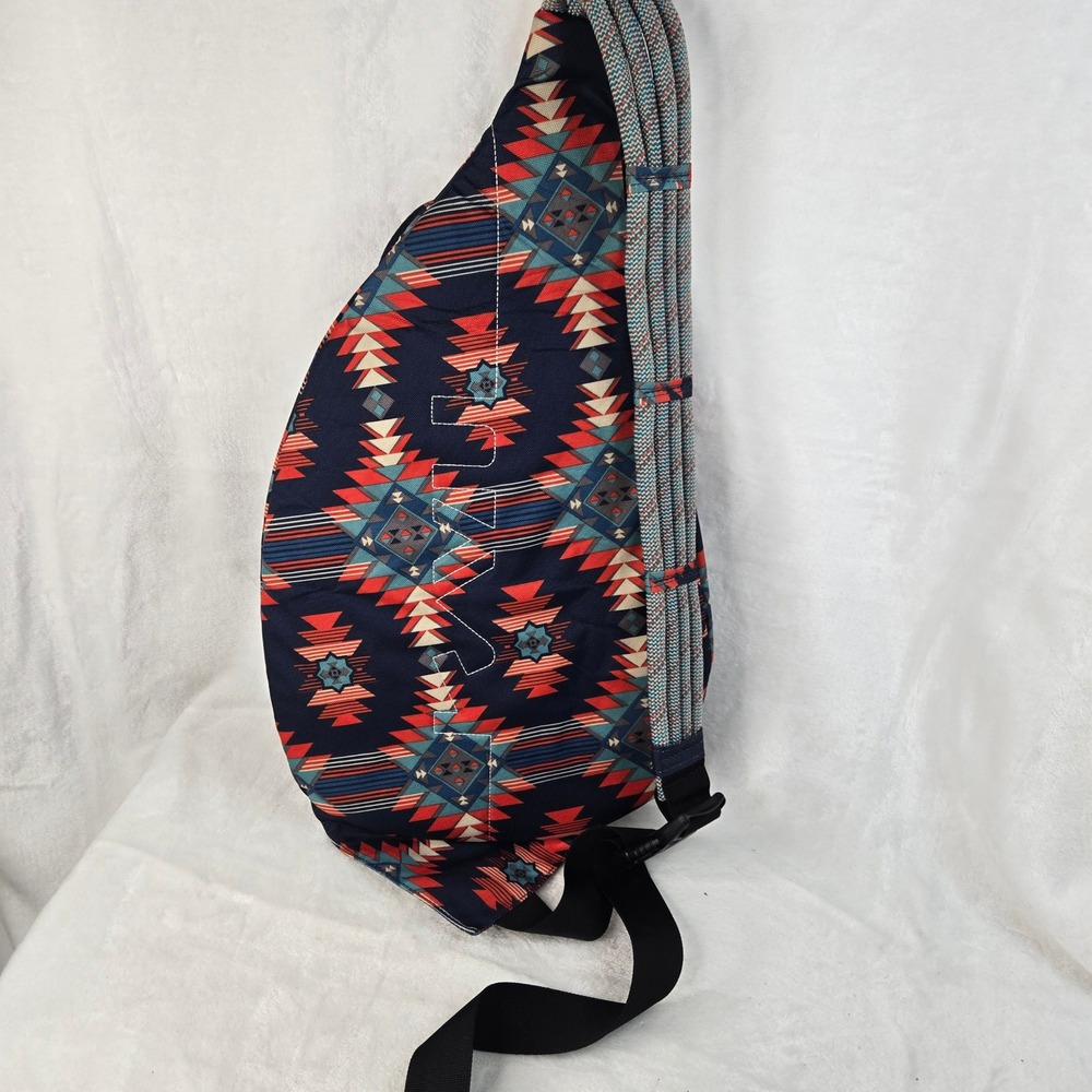 KAVU Rope Bag Sling Backpack Southwestern Geometric Navy Orange Teal Polyester